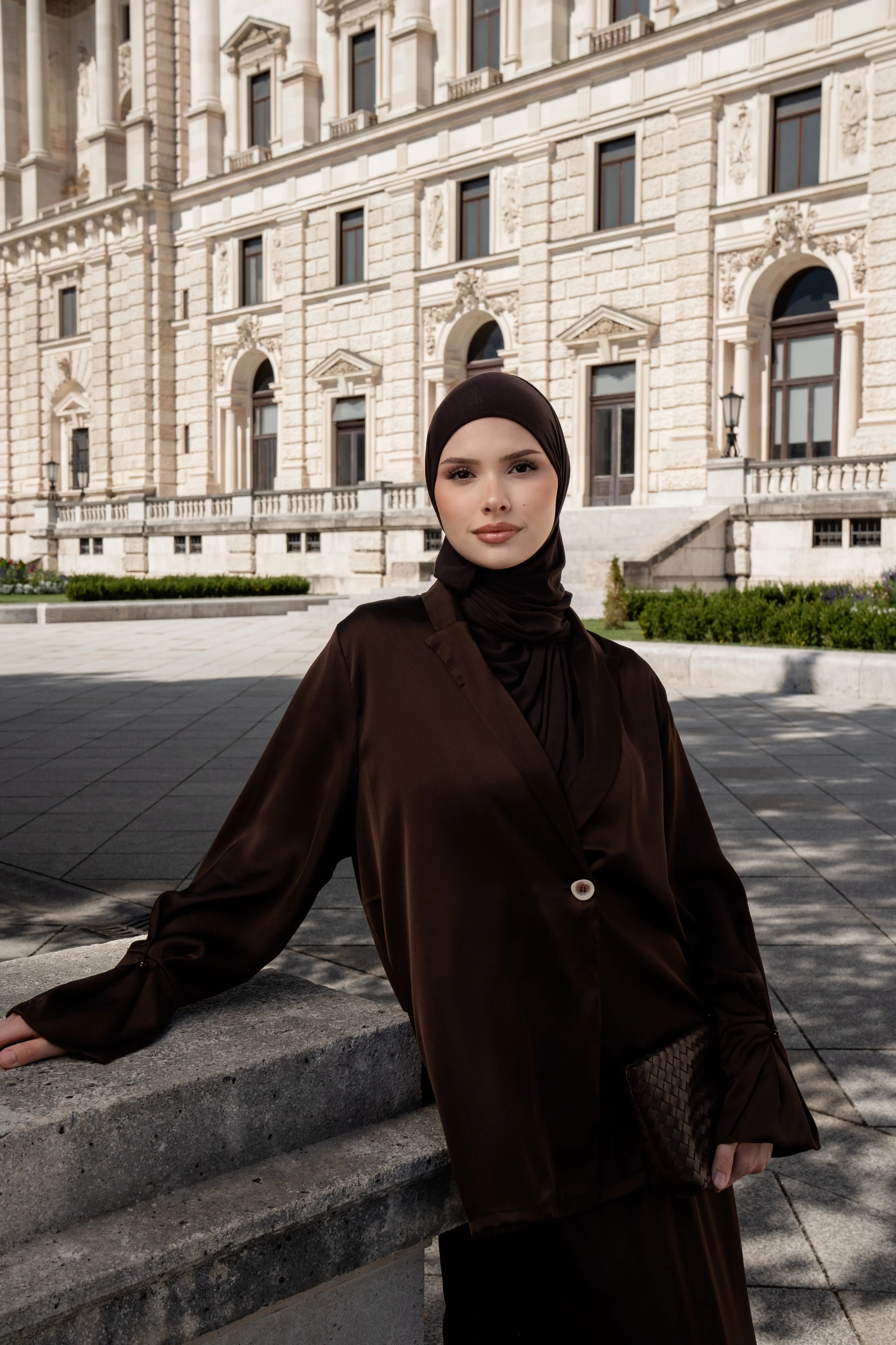 satin silk cardigan - espresso Losyana.Shop