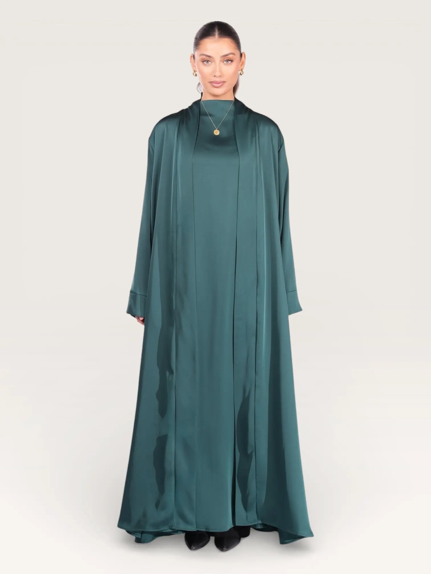 satin kimono abaya - royal green