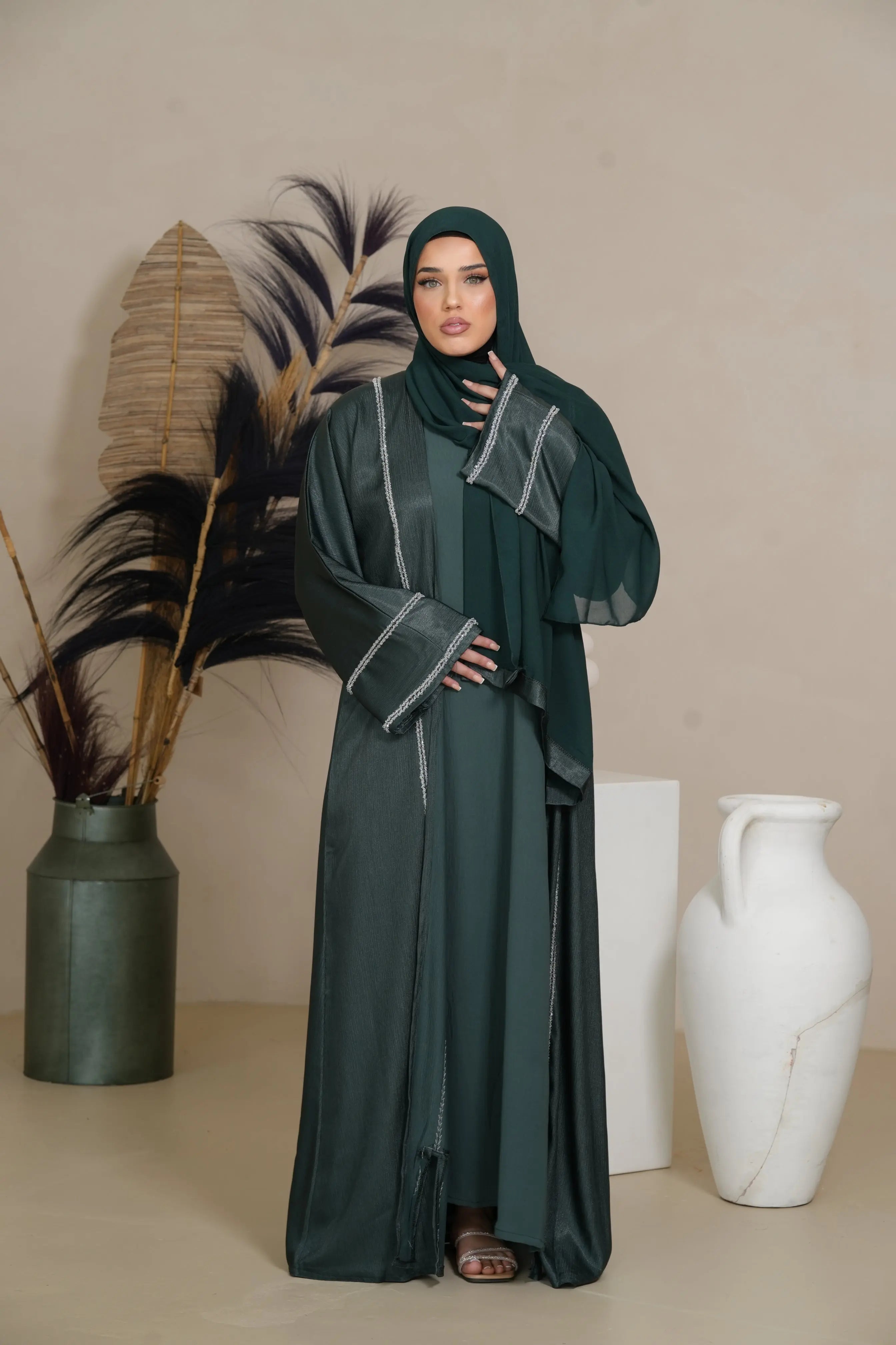 Brightstone shine Abaya -  Royal Green Losyana.Shop