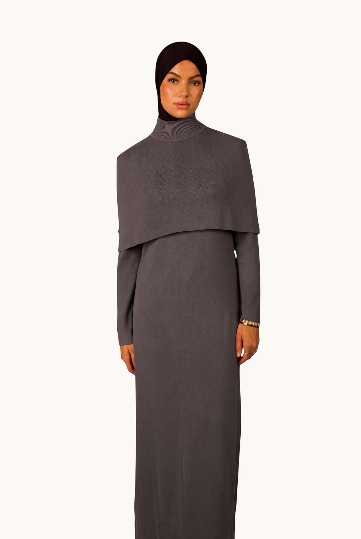 Gebreide cape-jurk - Grijs