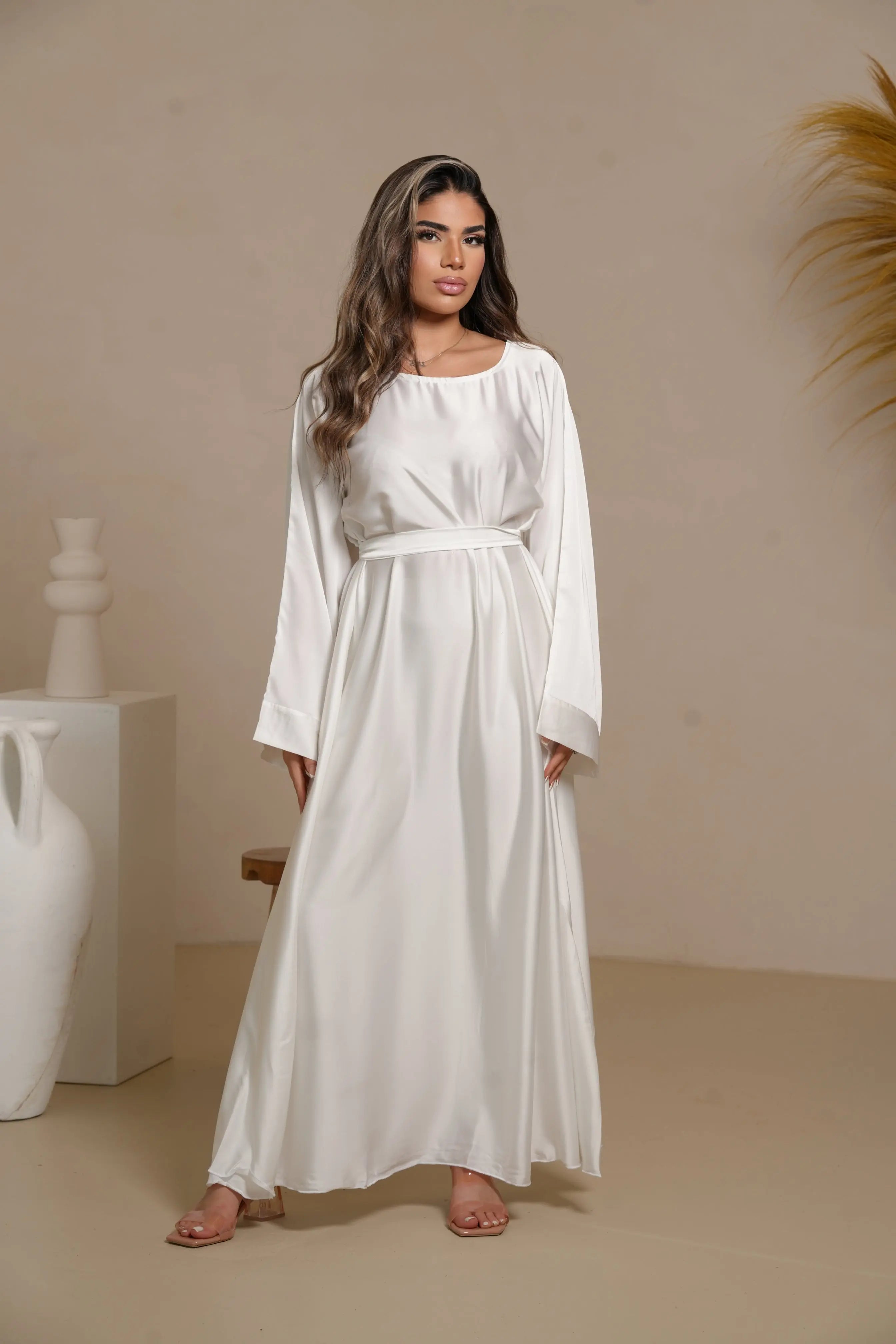 DXB Satin Abaya - white Losyana.Shop