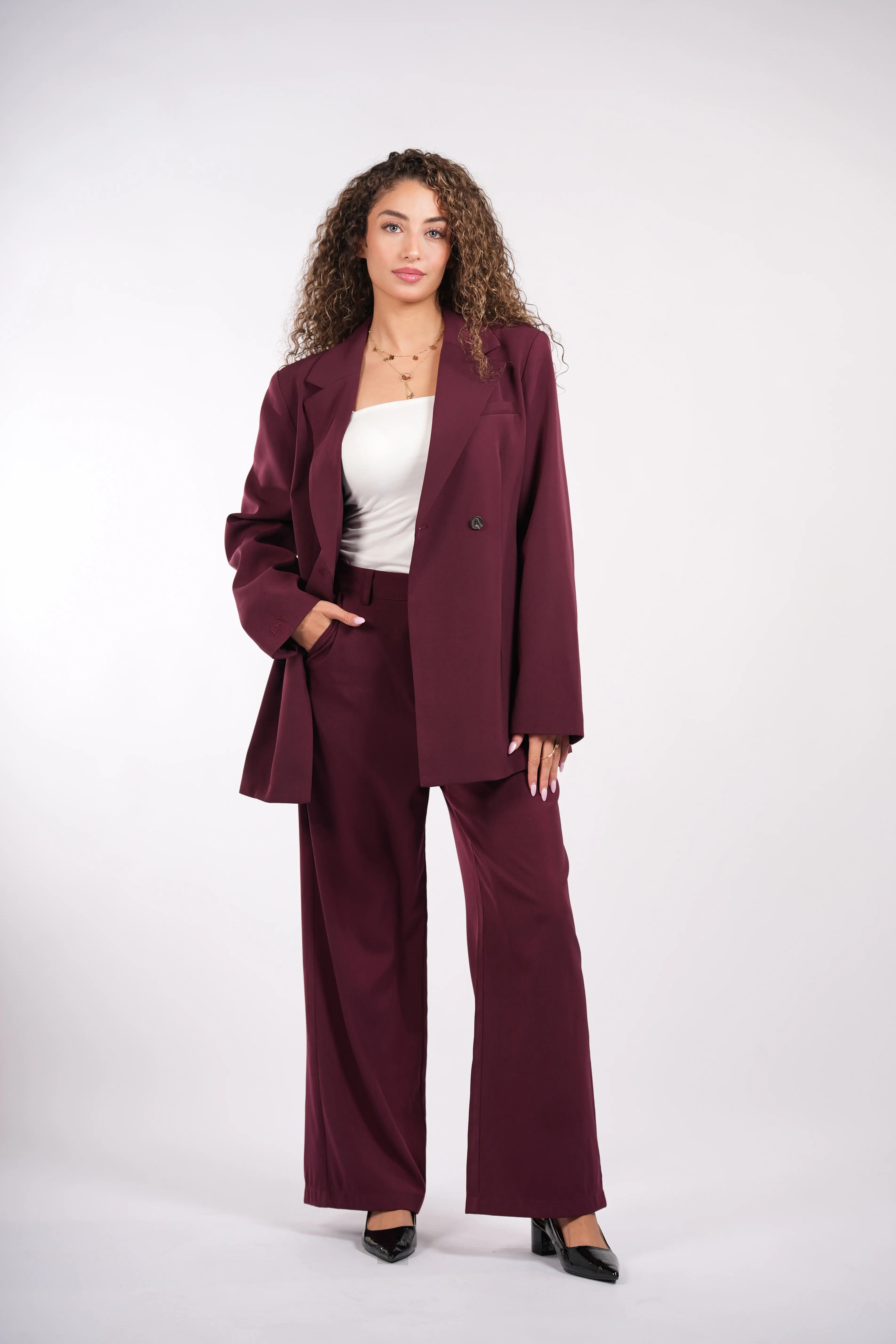 the noble belted blazer - burgundy Losyana.Shop