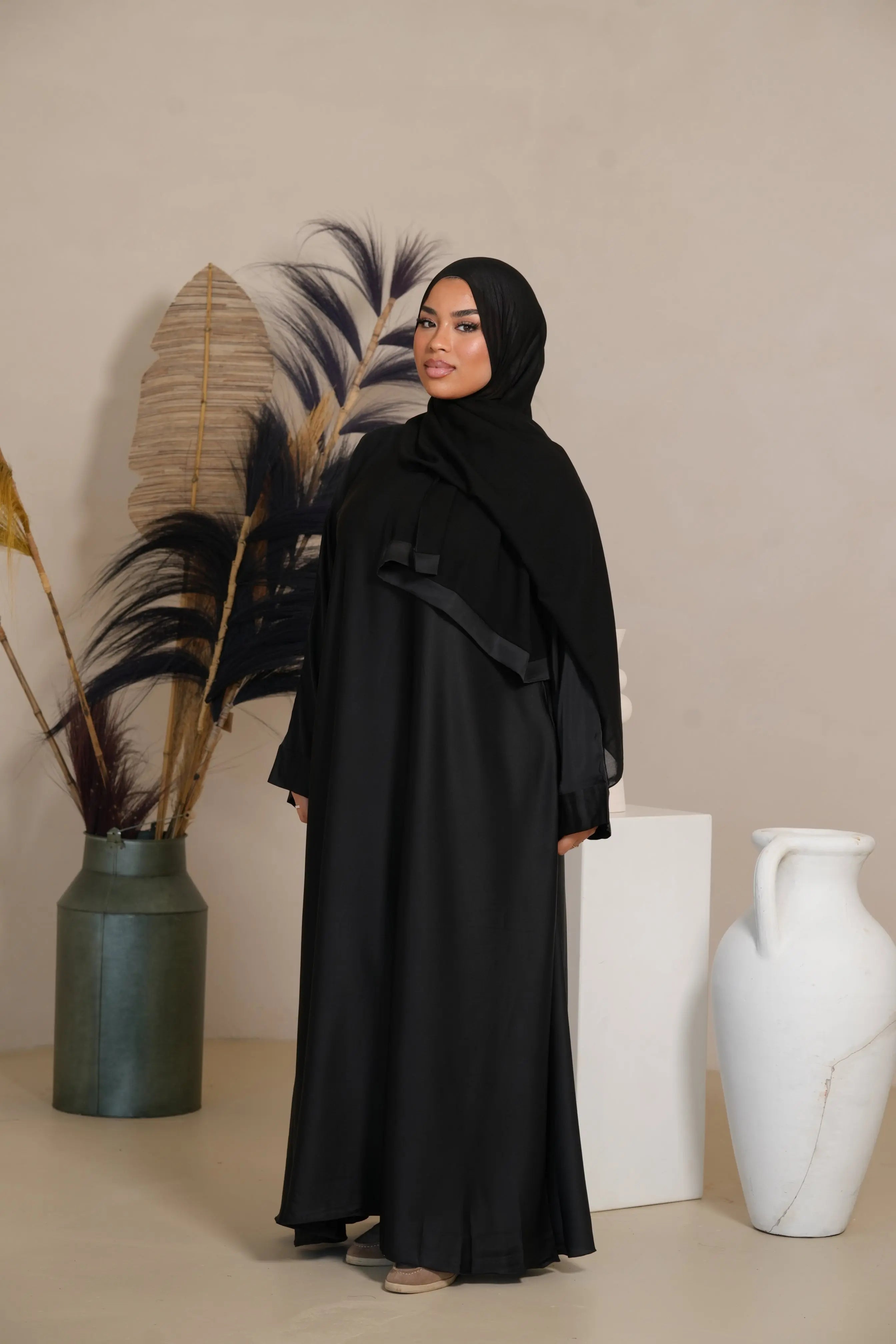 DXB Satin Abaya - black Losyana.Shop