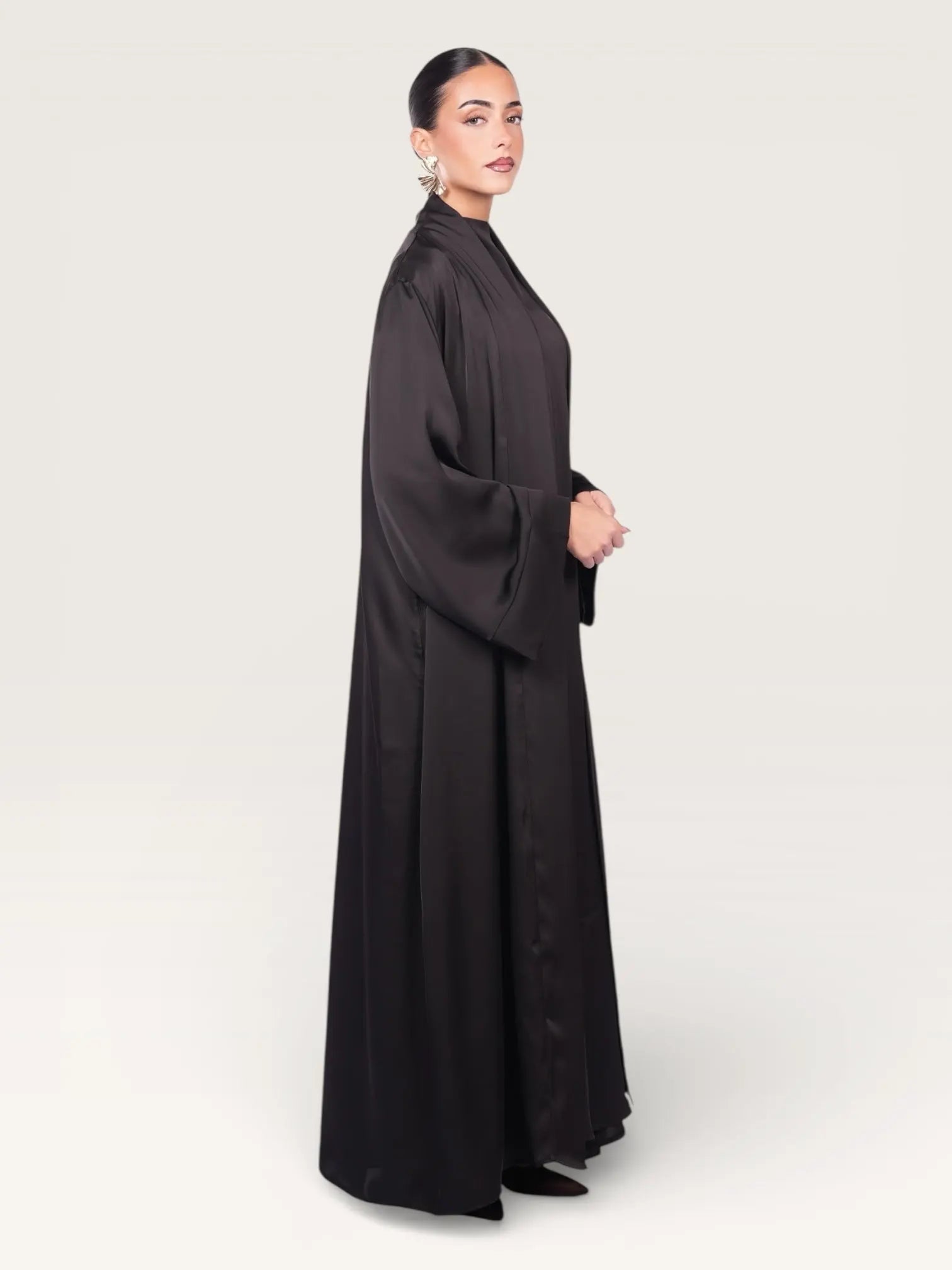 satin kimono abaya - black