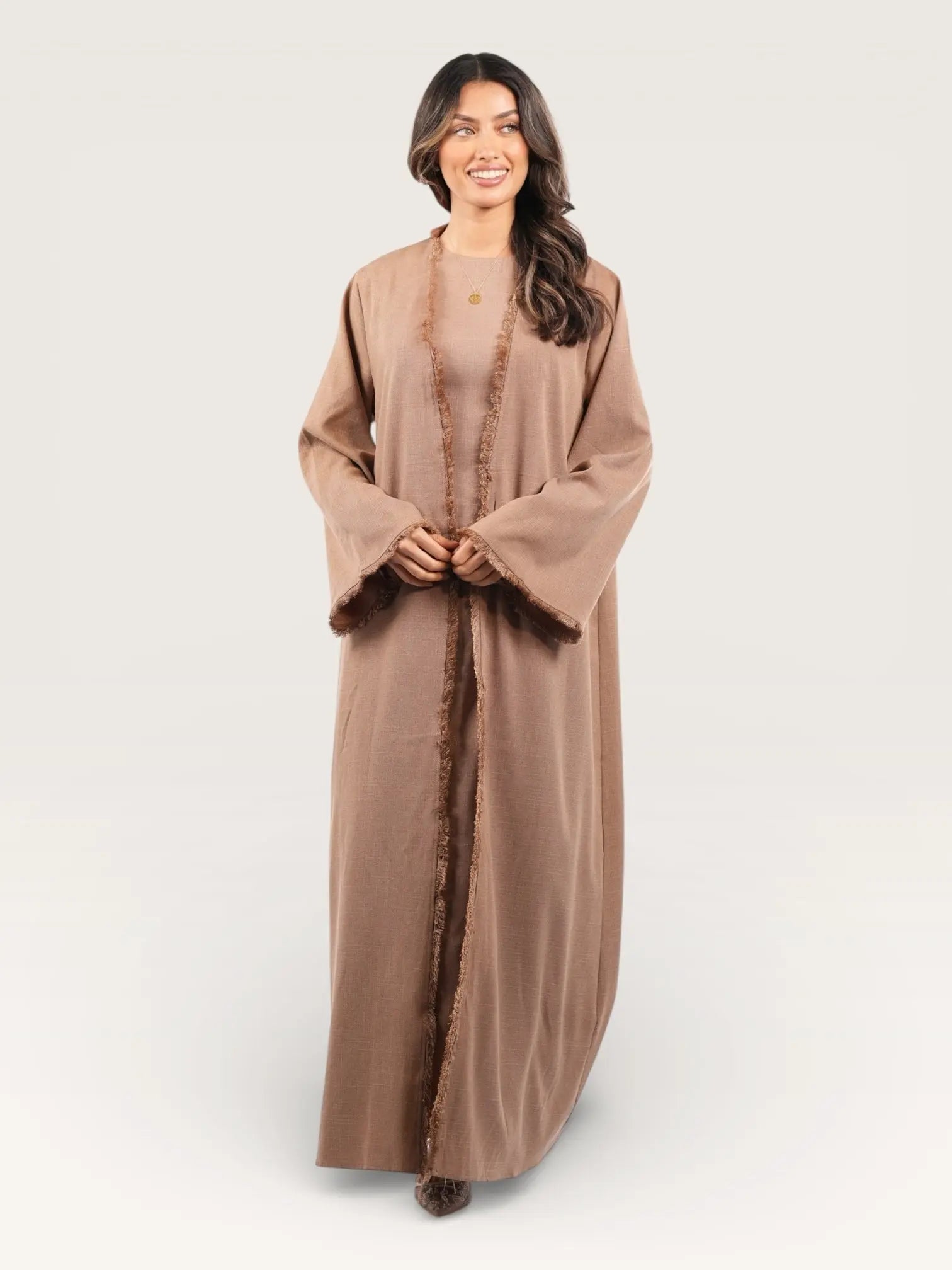 linen corset & kimono - brown mousse