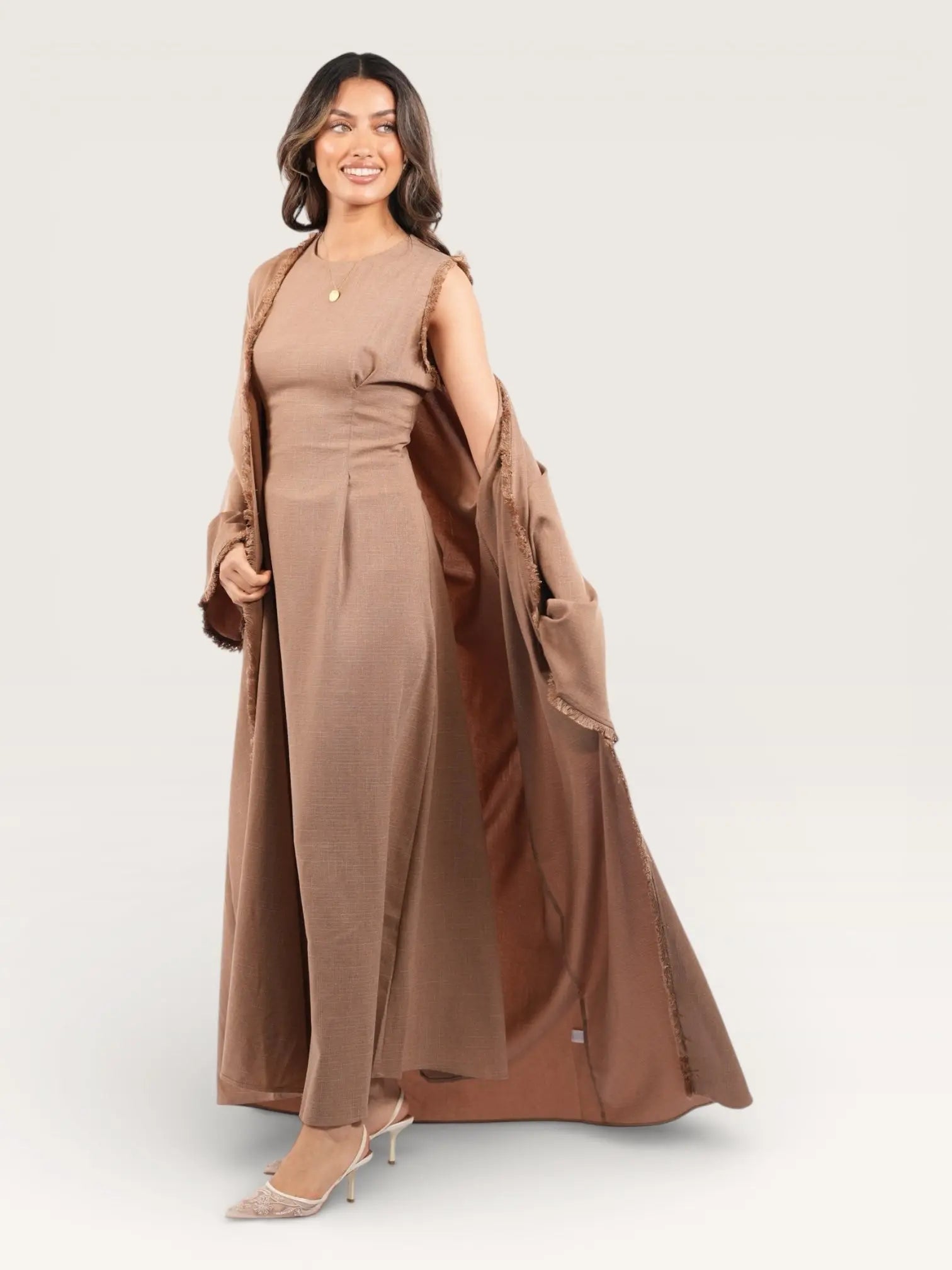 linen corset & kimono - brown mousse