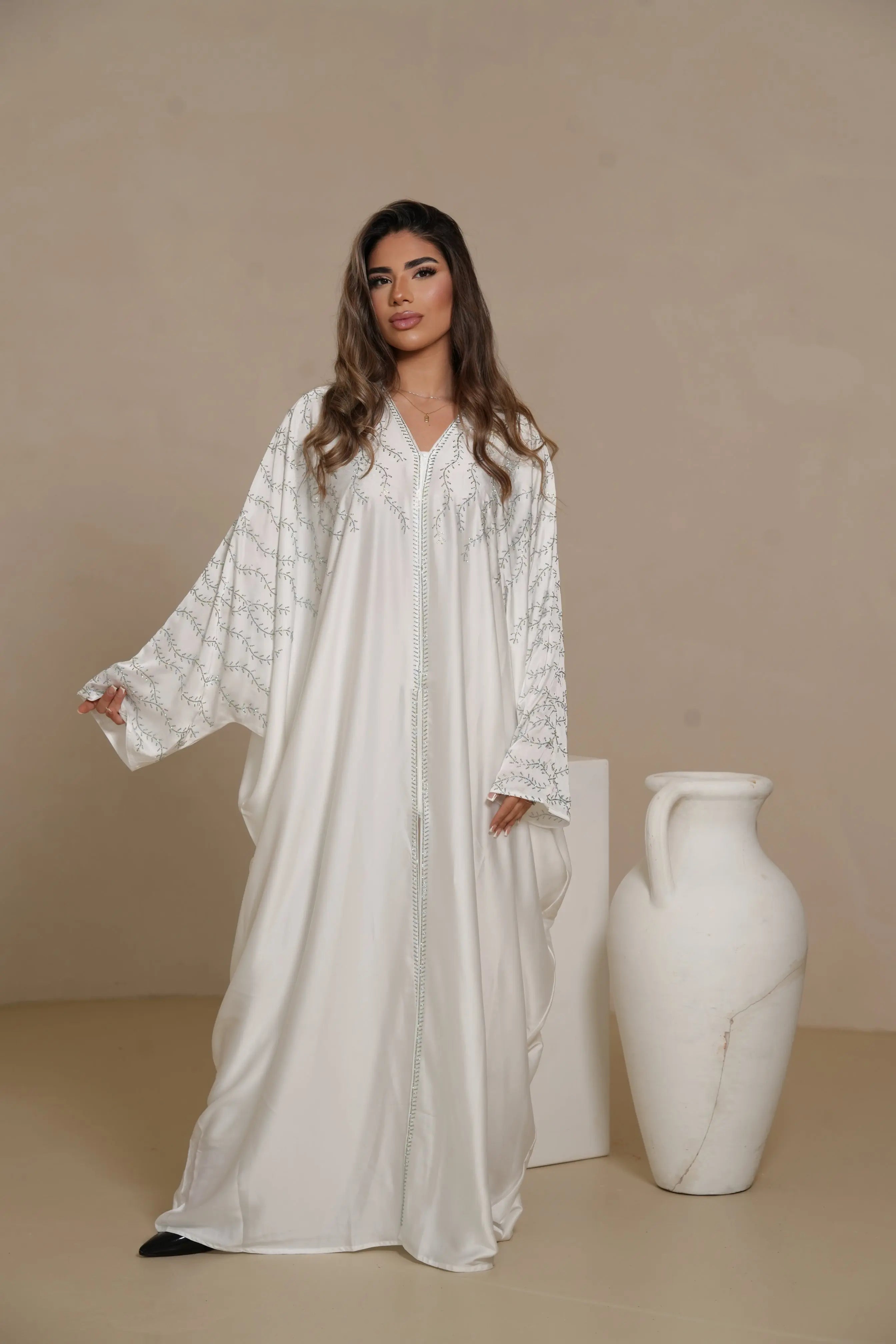 DXB Glitter Abaya - white Losyana.Shop