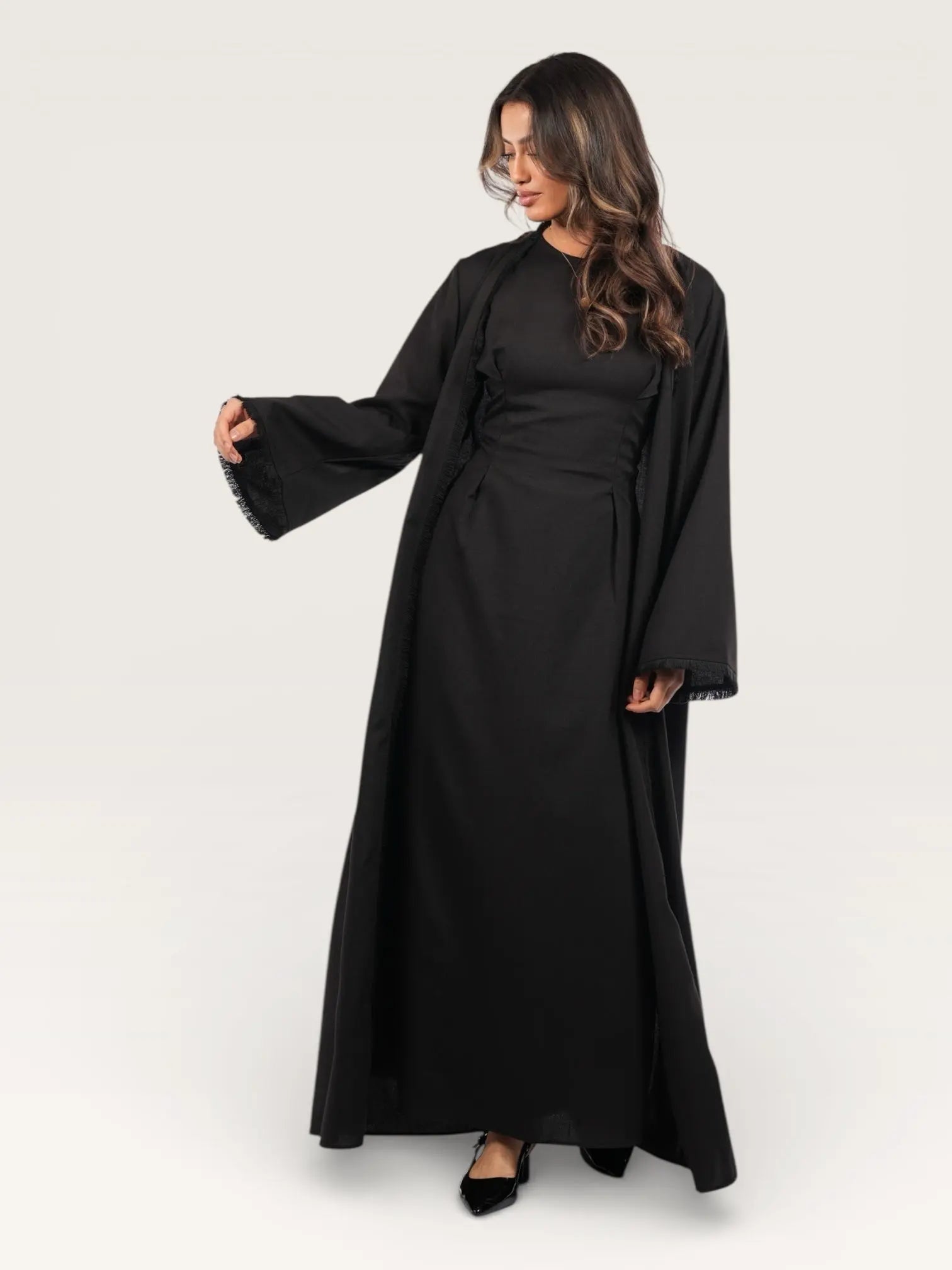 linen corset & kimono - black