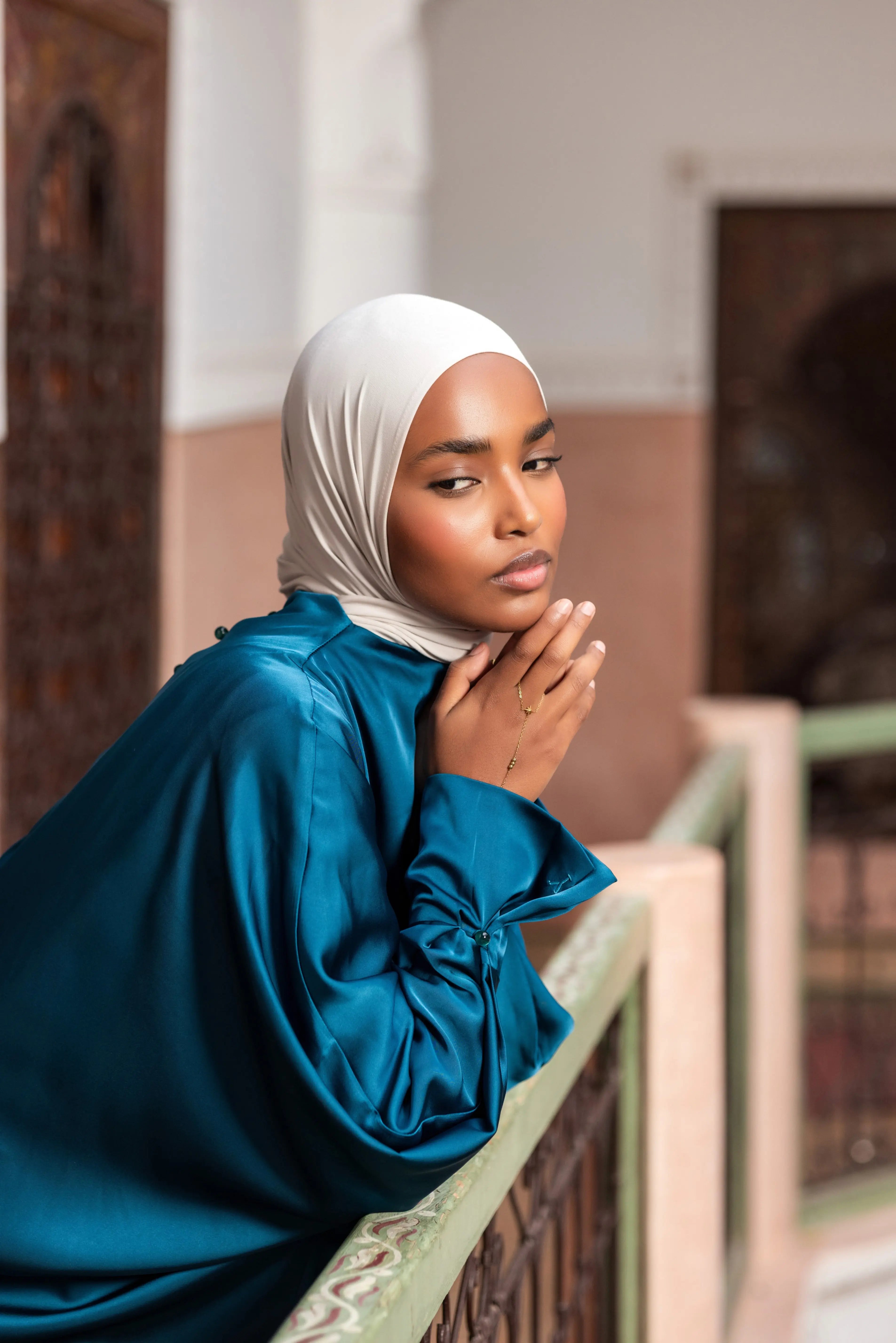 arabian satin abaya - teal