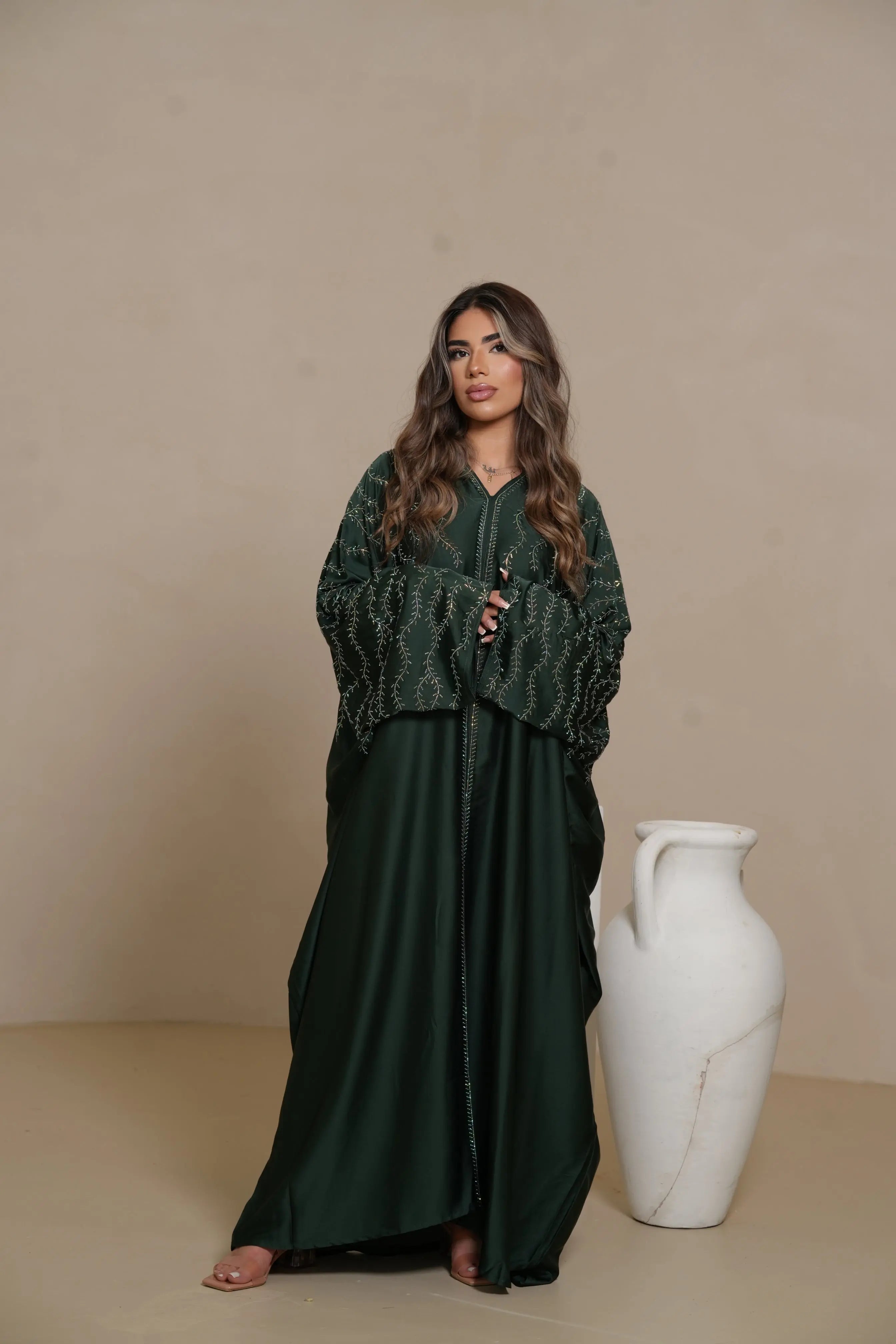 DXB Glitter Abaya - royal Green Losyana.Shop