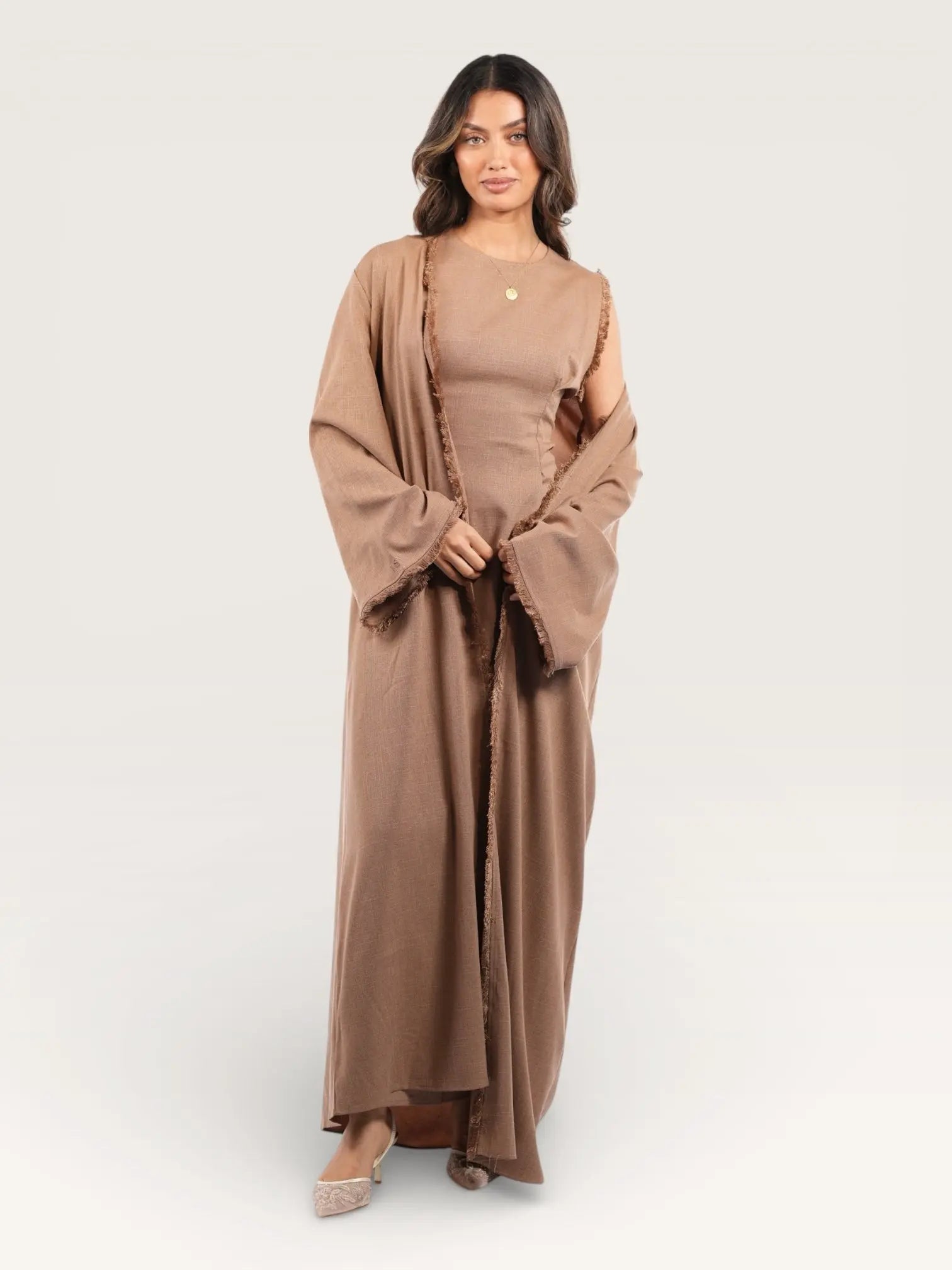 linen corset & kimono - brown mousse