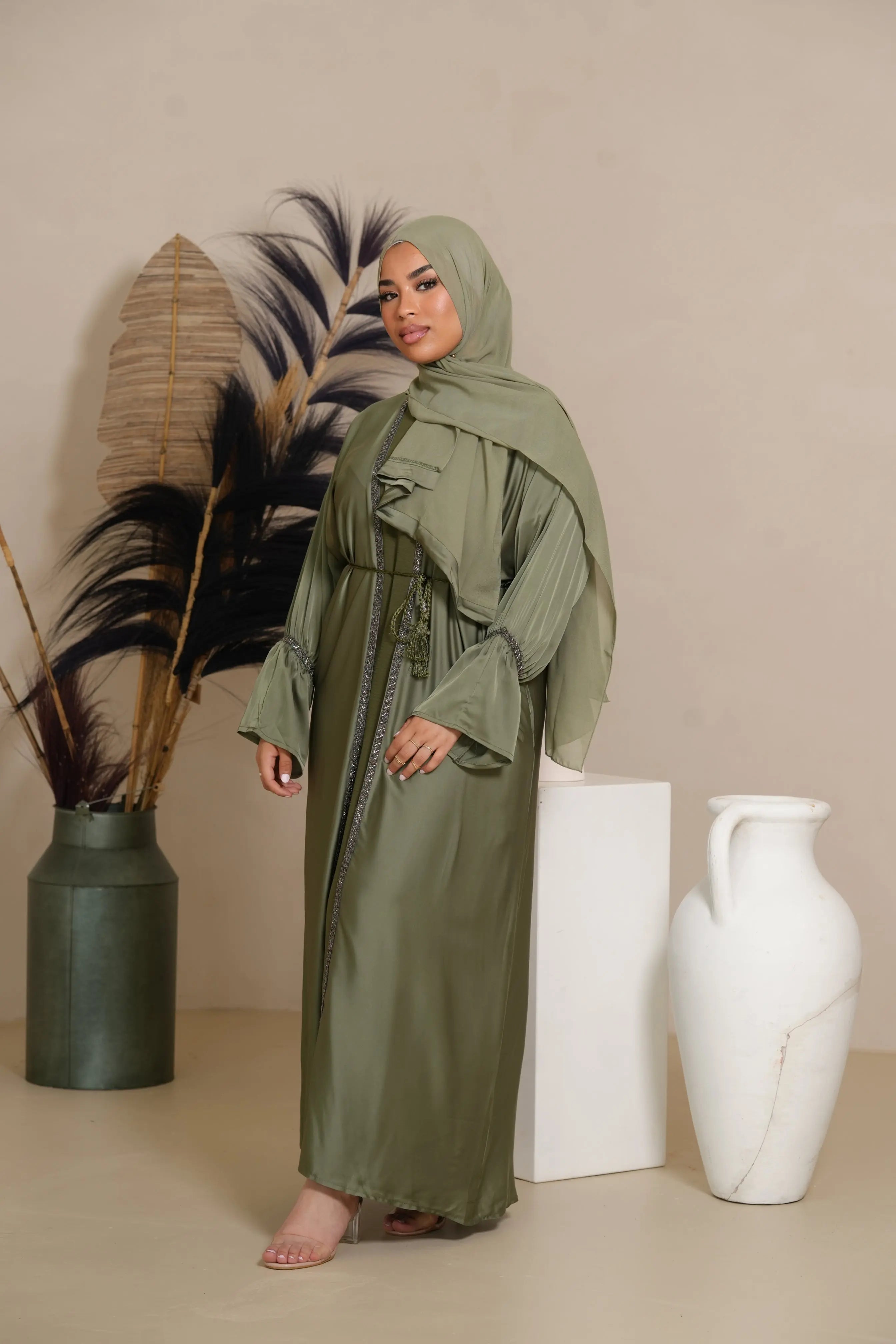 Blackstone Glamour Abaya - Olive Losyana.Shop