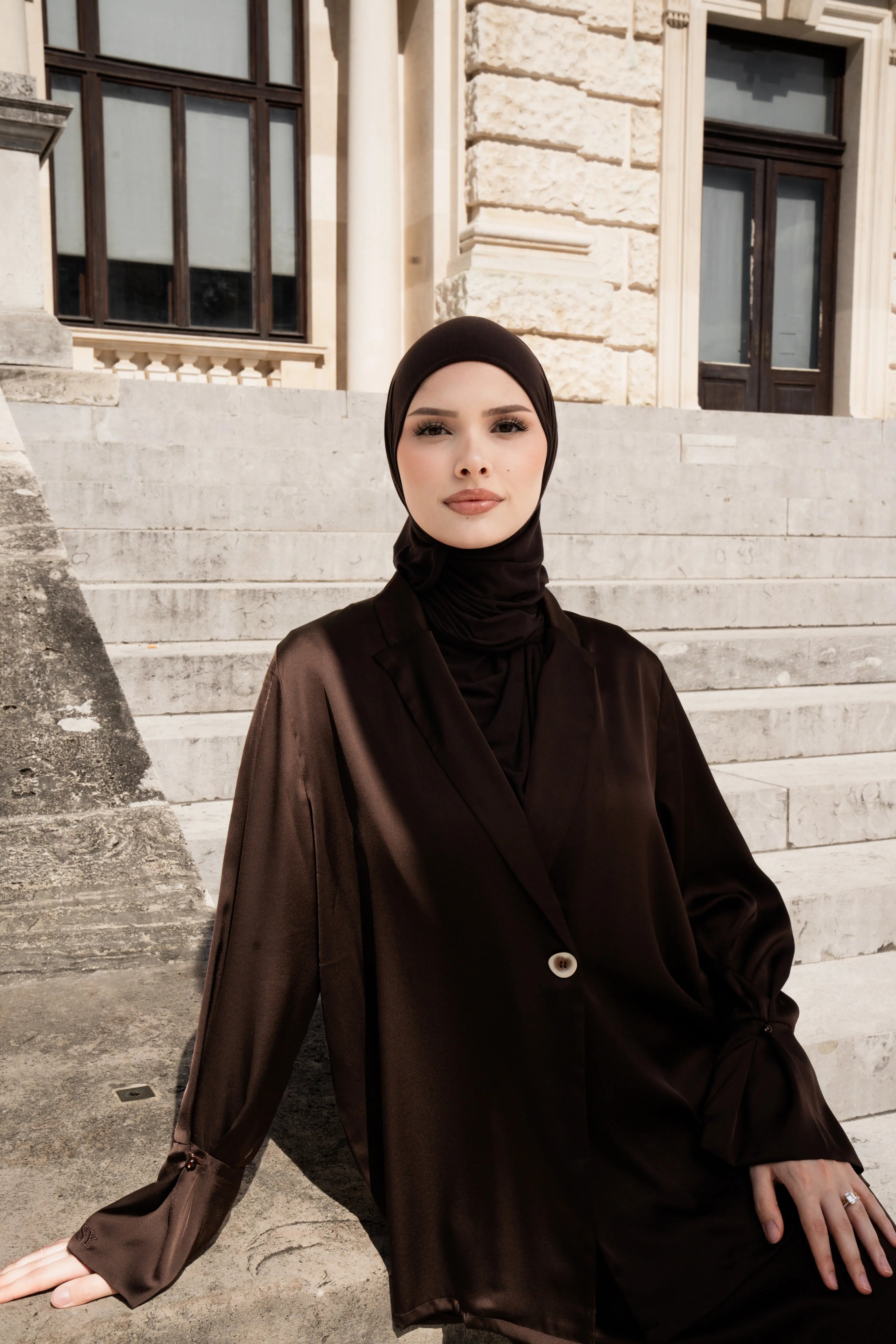 satin silk cardigan - espresso Losyana.Shop