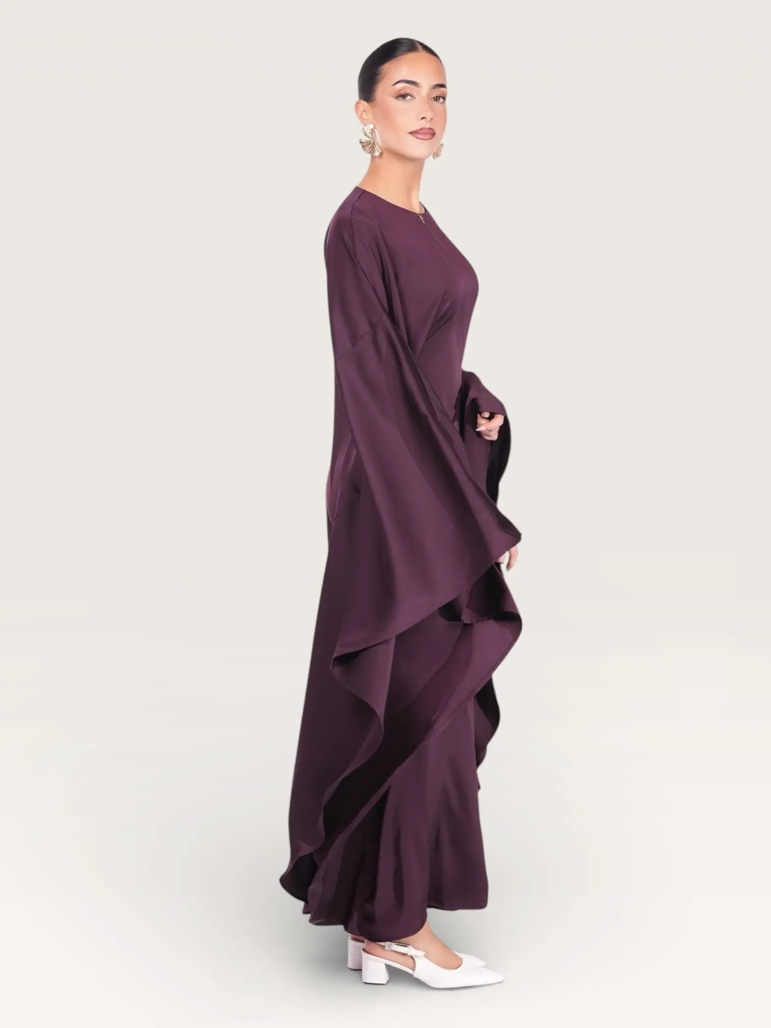 royal satin abaya - eggplant