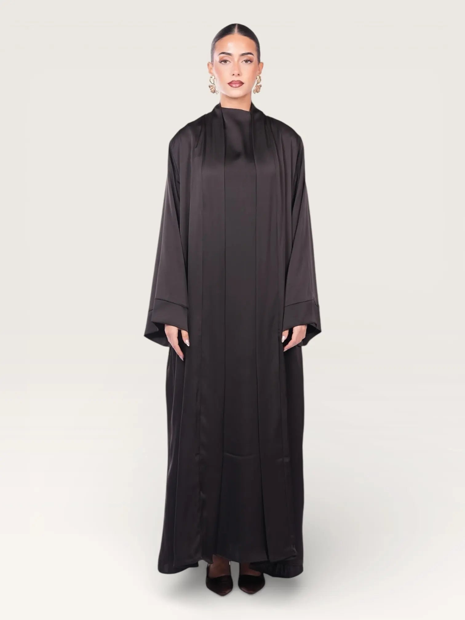 satin kimono abaya - black