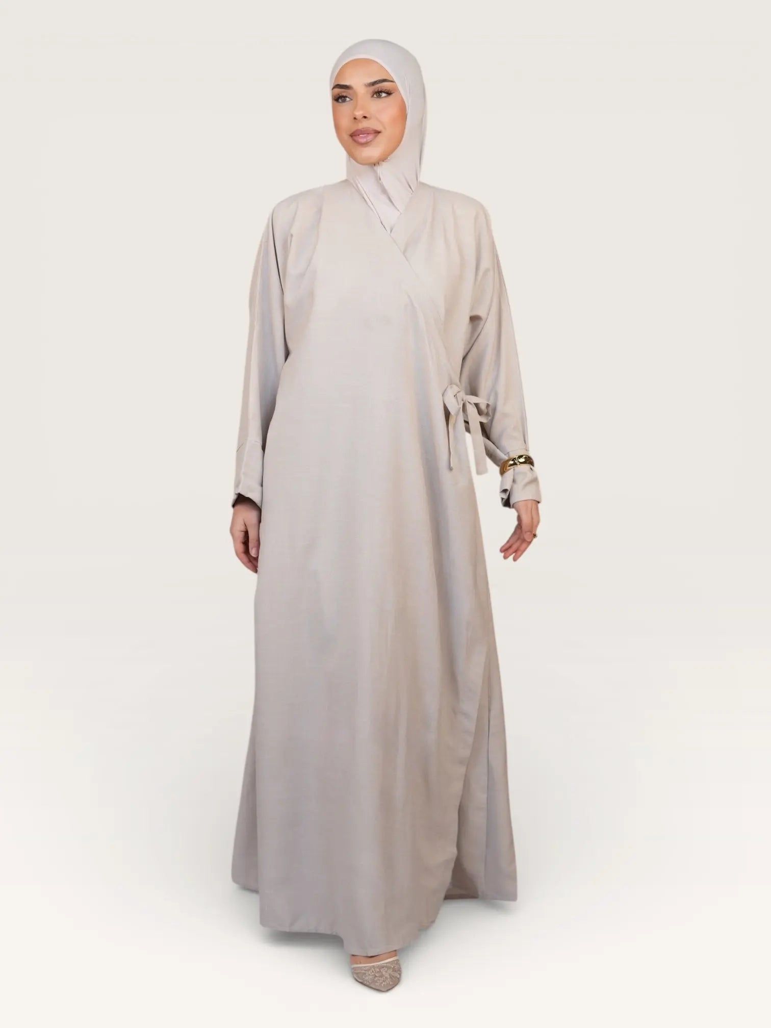 wickel linen abaya - grey
