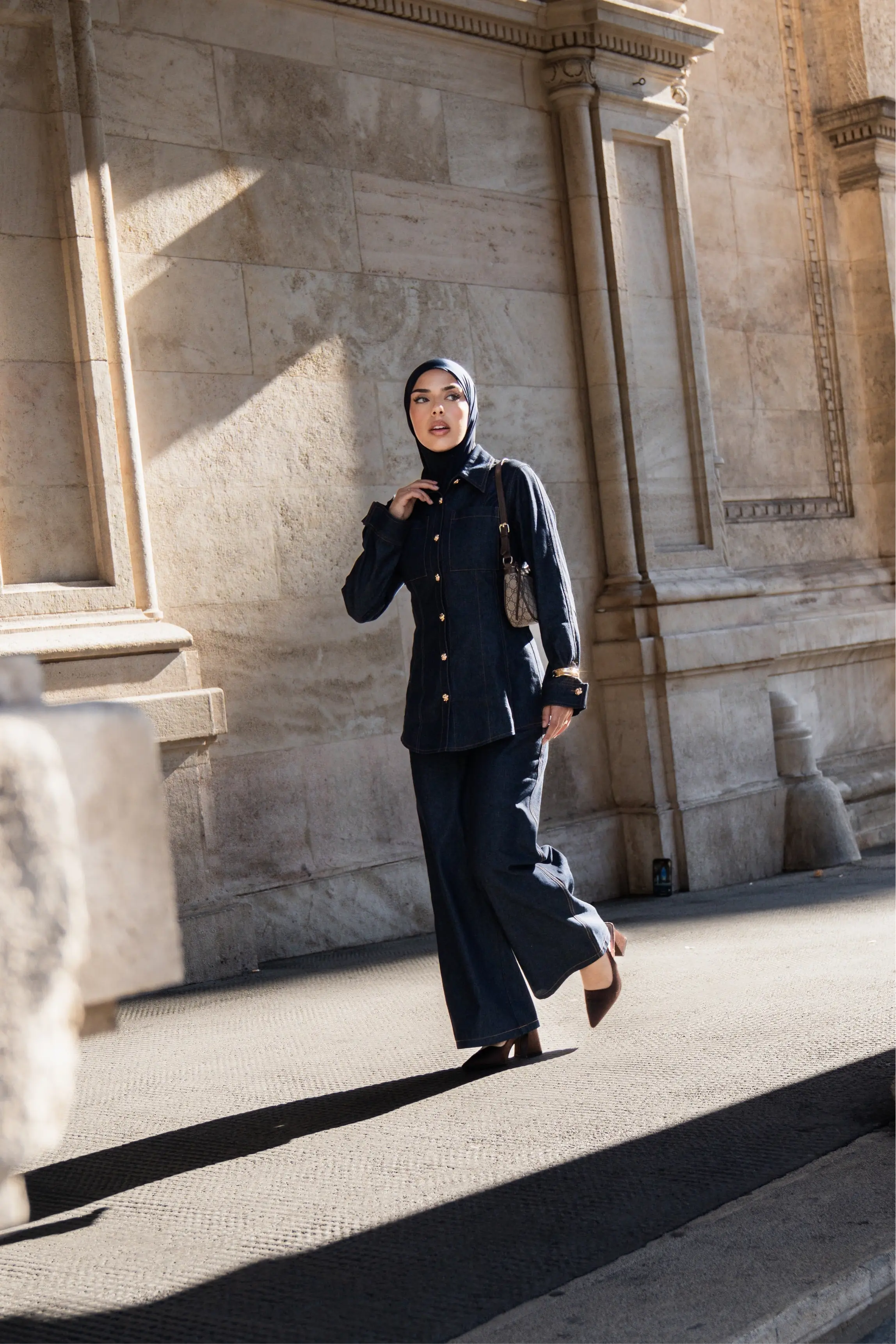 denim gold button shirt Losyana.Shop