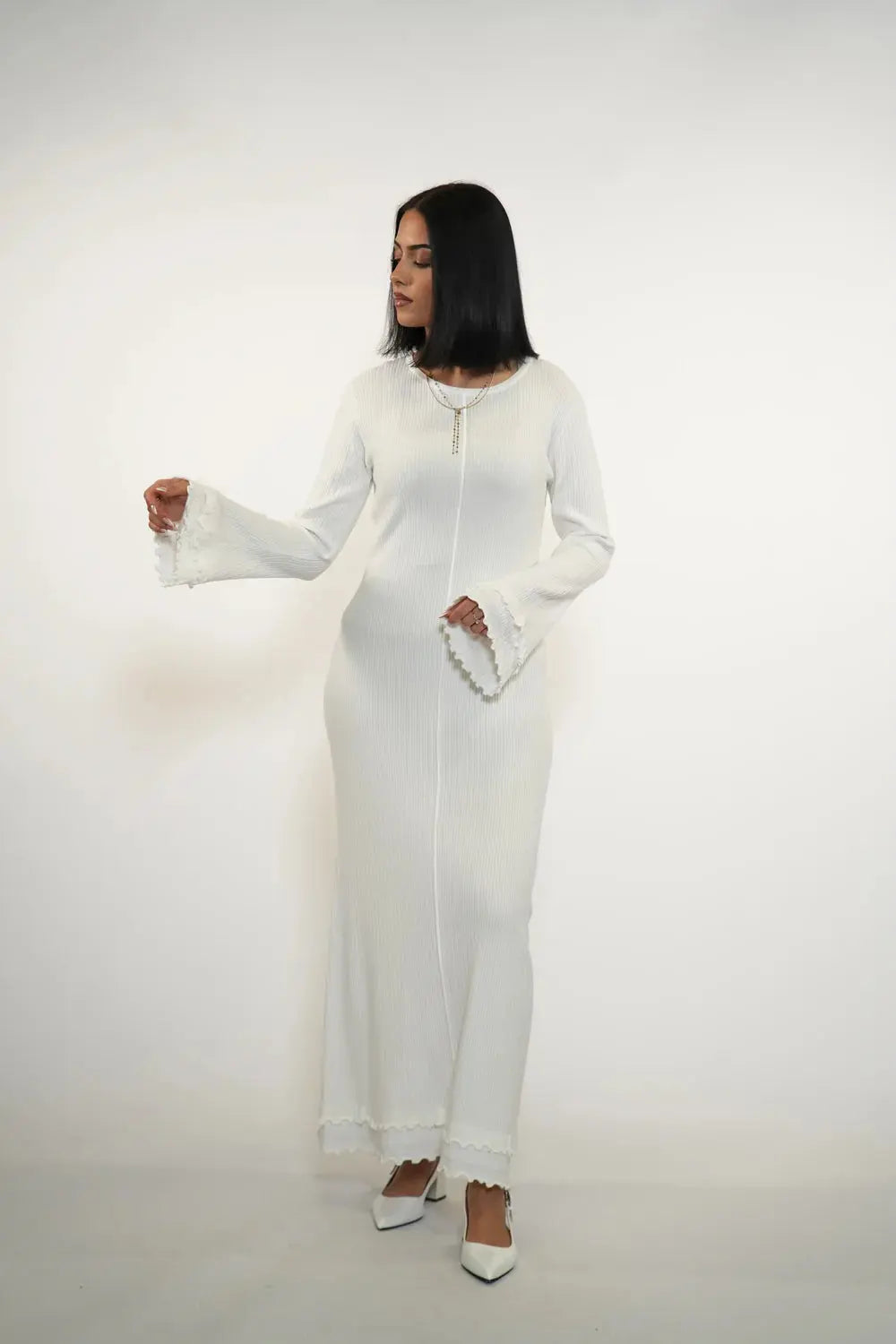 RUFFLED MAXI DRESS - WHITE Losyana.nl