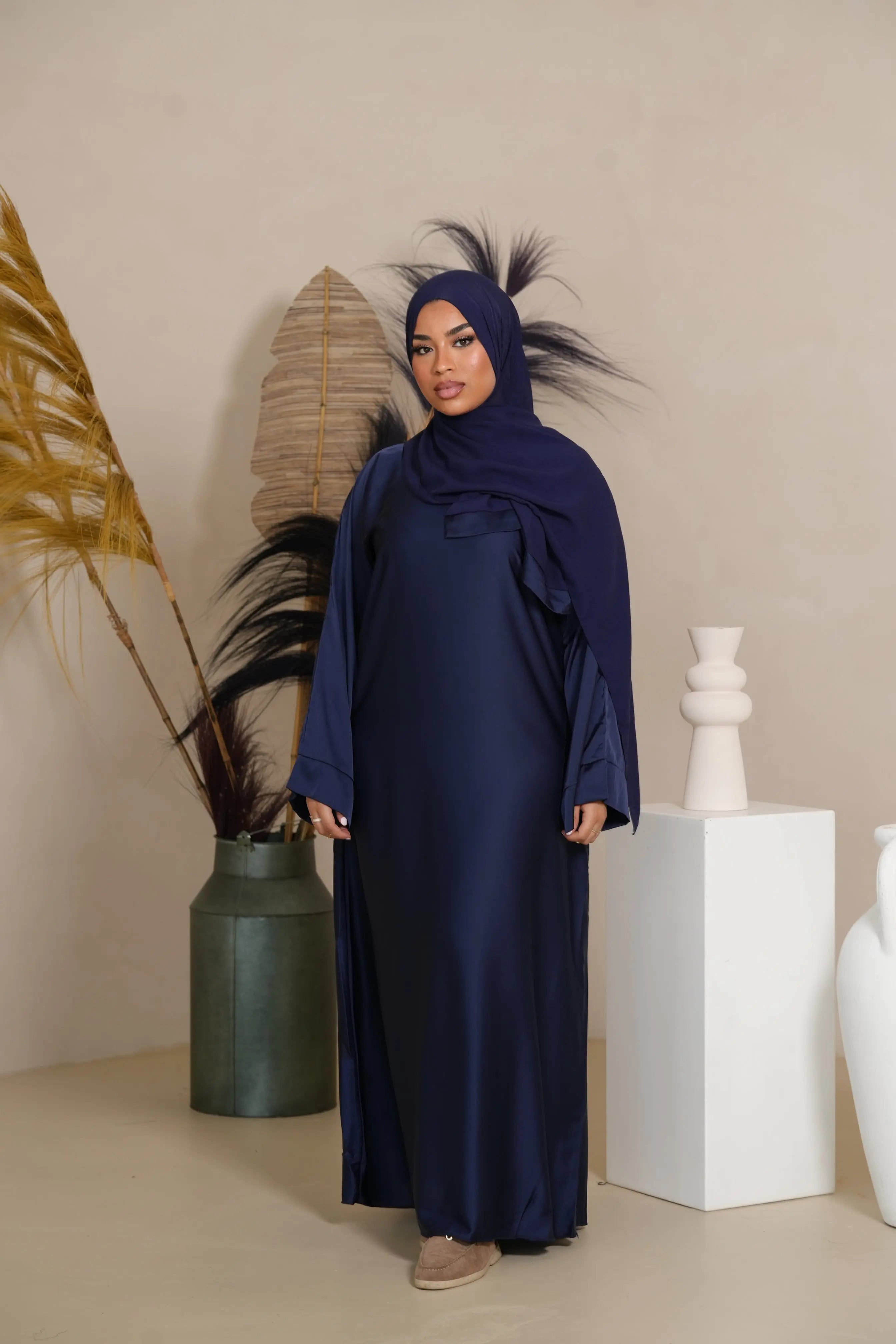 DXB Satin Abaya - Dark Blue Losyana.Shop