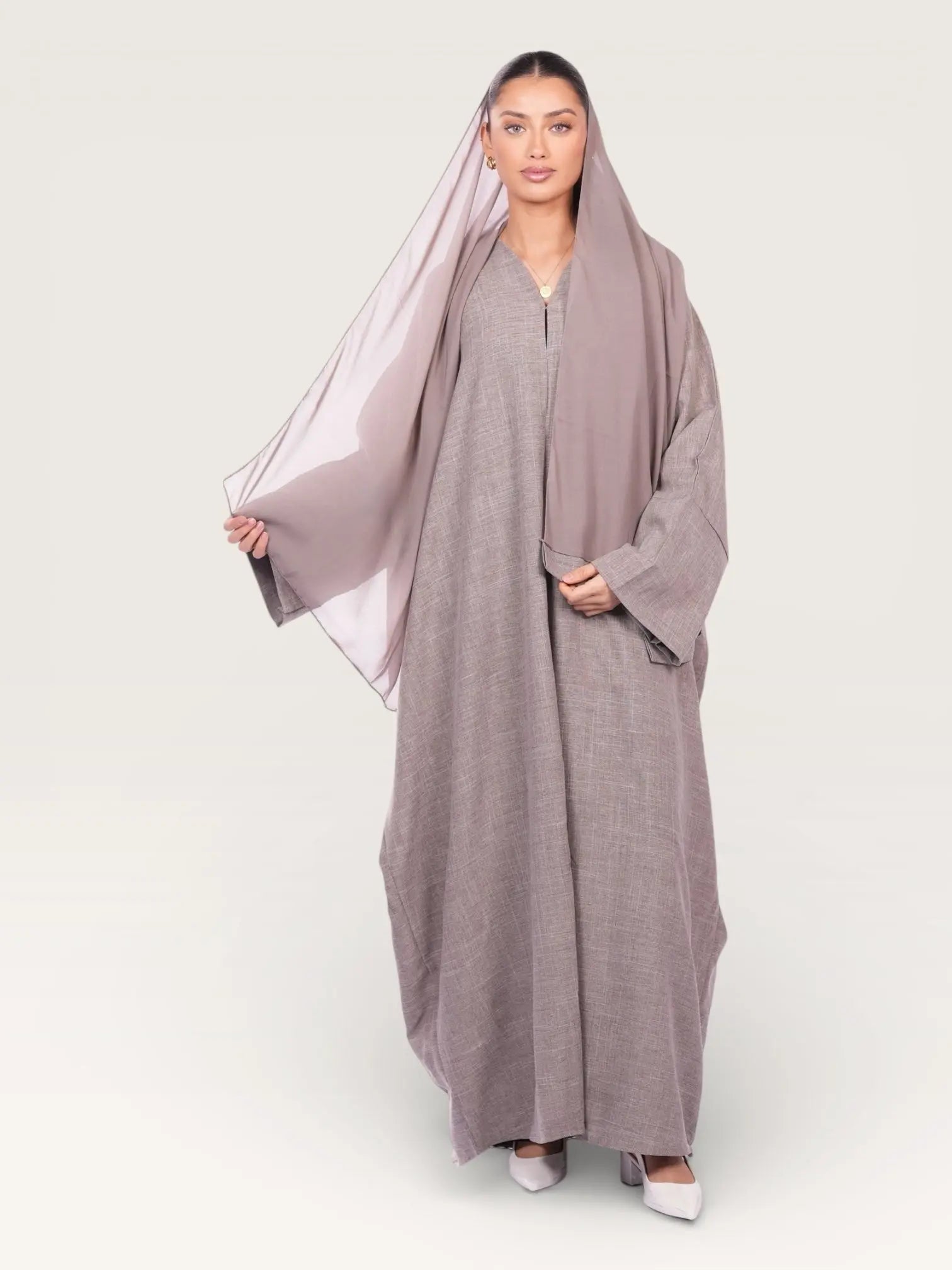 linen abaya - taupe