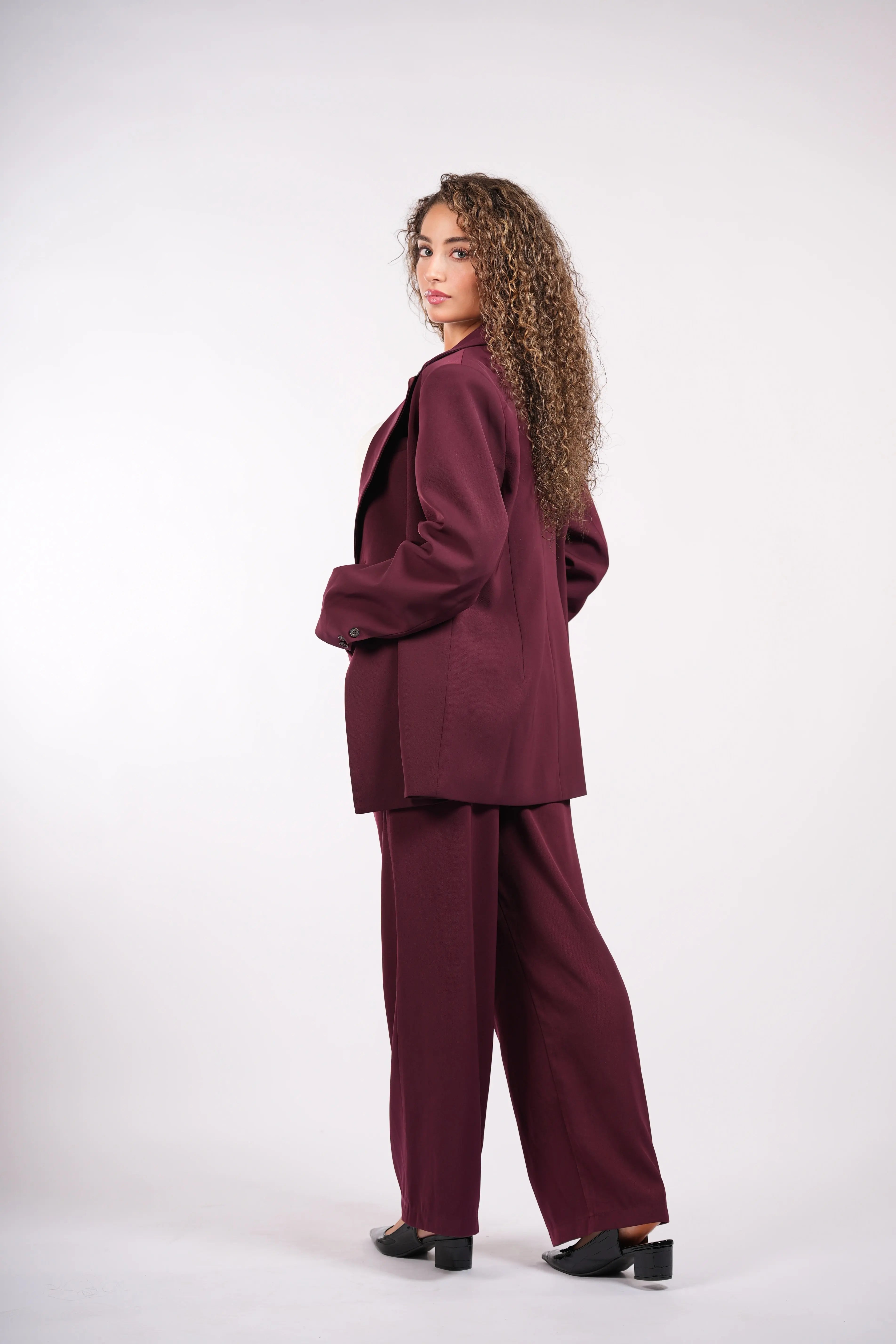 the noble belted blazer - burgundy Losyana.Shop