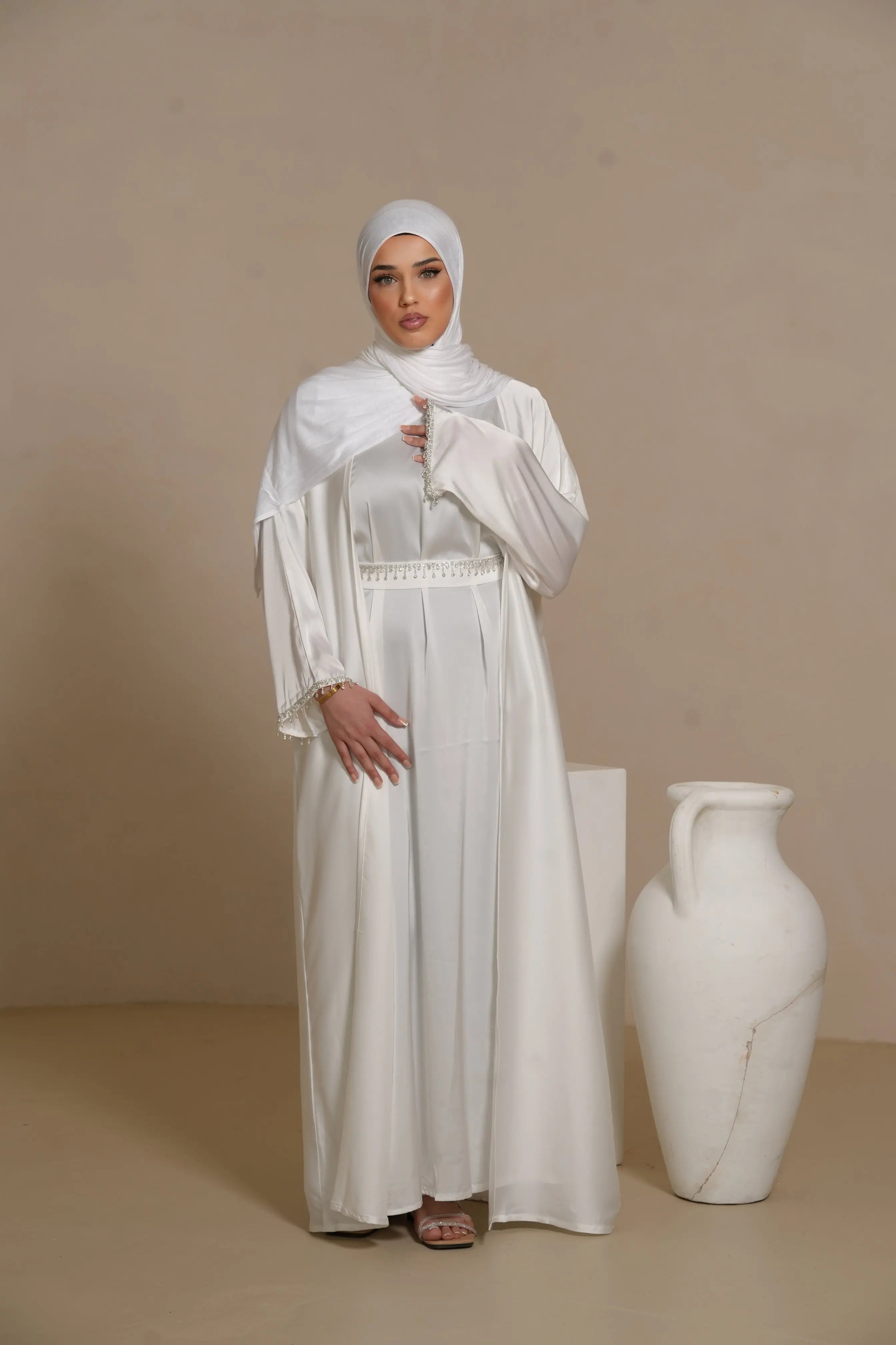DXB Zara Abaya -  White Losyana.Shop