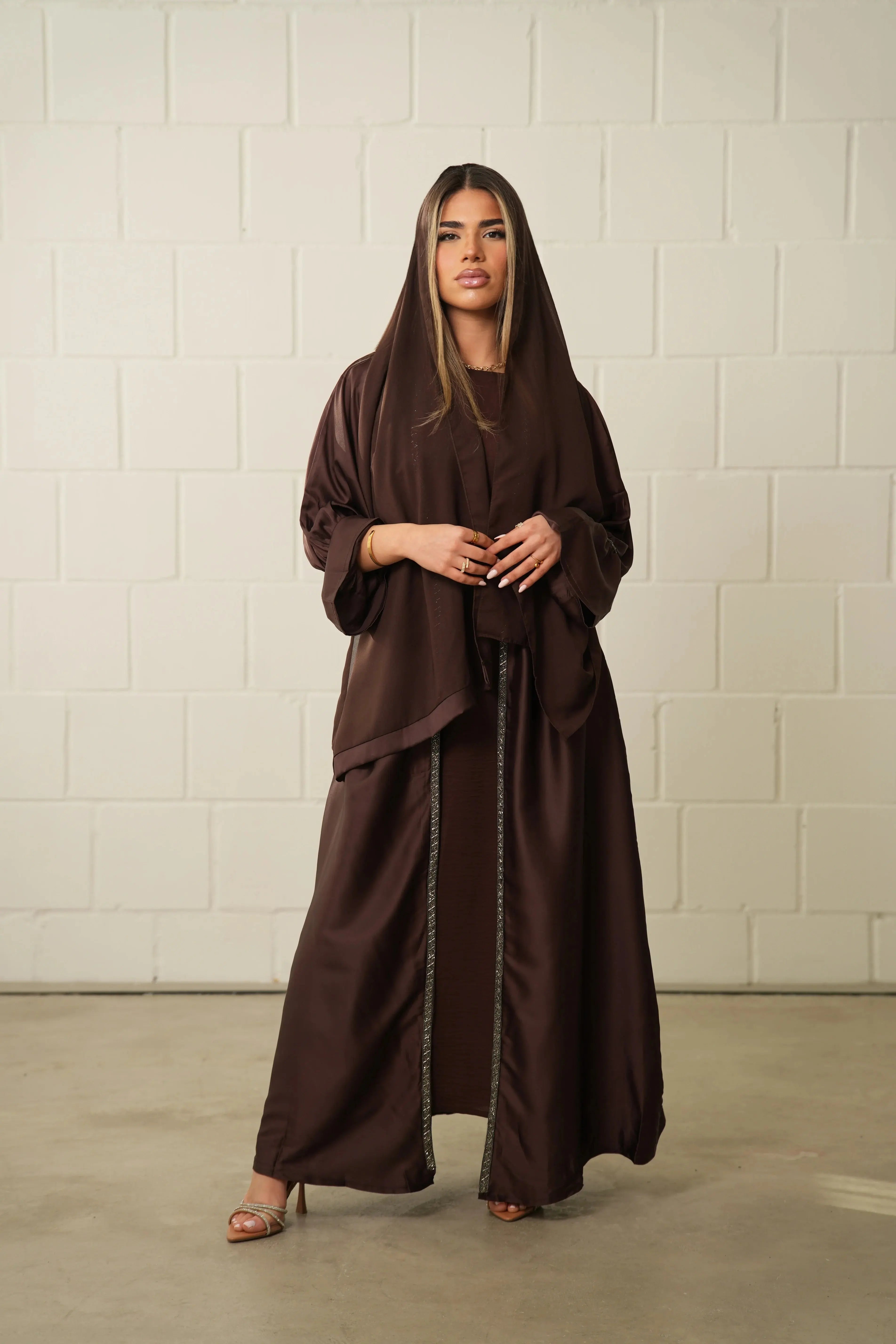 Blackstone Glamour Abaya - Dark Brown Losyana.Shop
