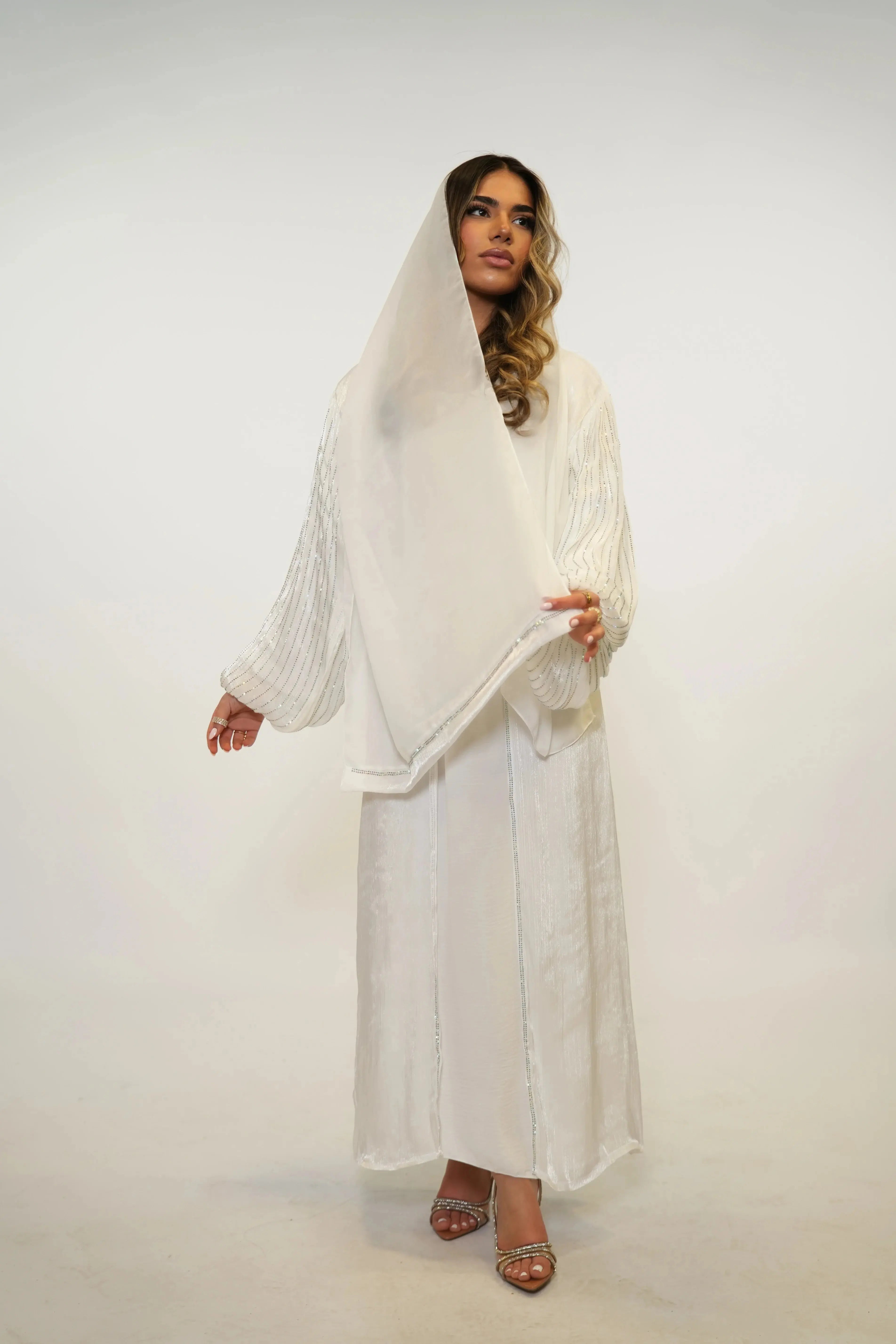 Silverstone arm Abaya - White Losyana.Shop