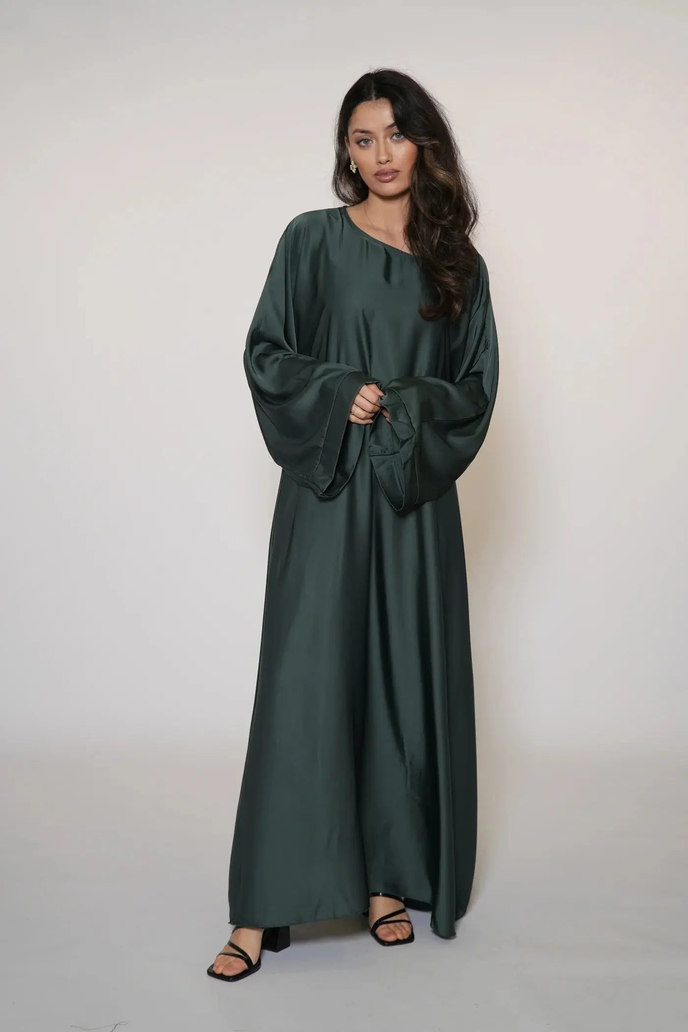 DXB Satin Abaya - royal green Losyana.Shop