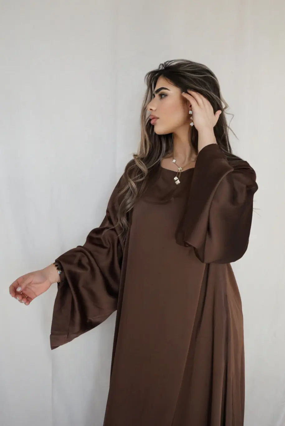 Dubai Satin Abaya - brown sugar Losyana.Shop