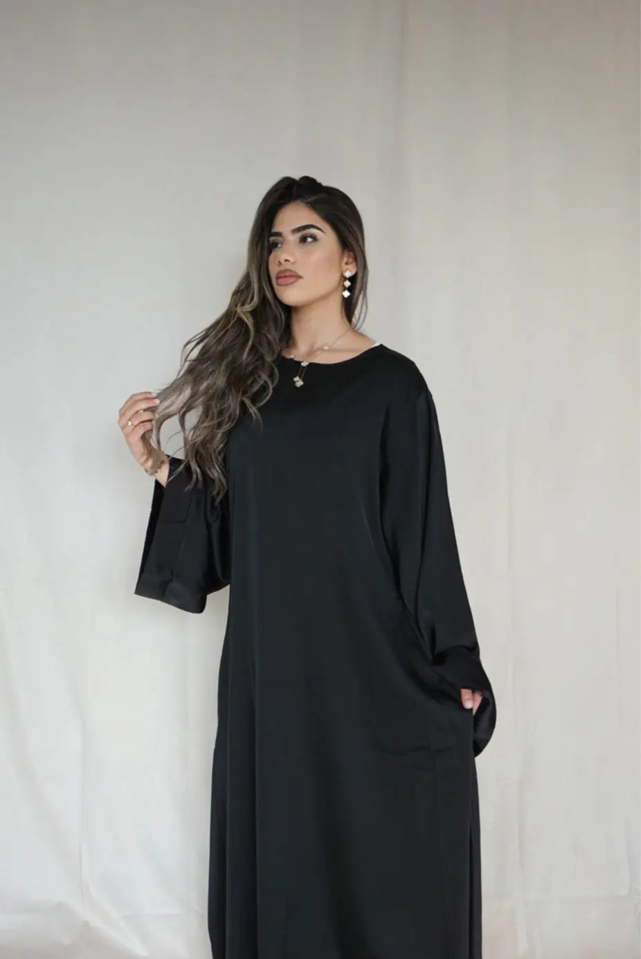 Dubai Satin Abaya - black Losyana.Shop